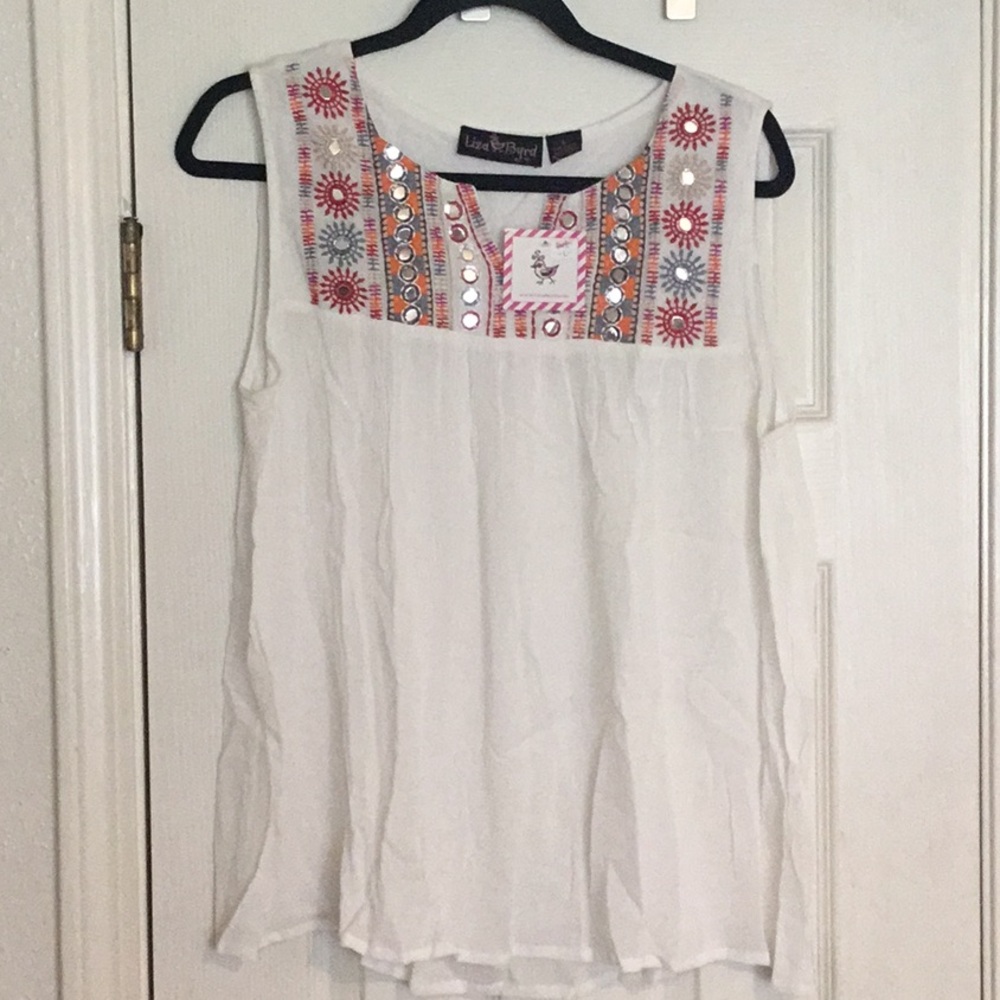 NWT Liza Byrd White Bohemian Style Woman’s Tank Top Style-Fl-1080 Size Large